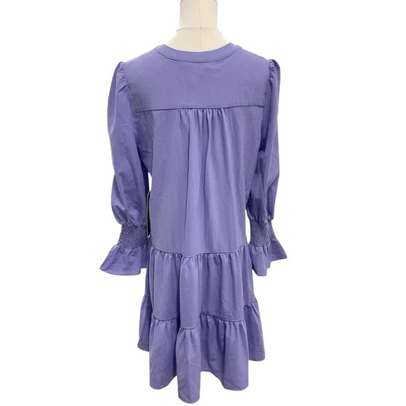 NWT Tuckernuck Pomander Place Lilac Kenzo Tiered Mini Dress V-neck 3/4 Sleeves - Picture 10 of 16